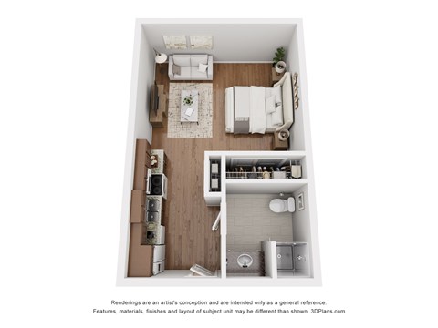 Floor plan for studio, 1 bath, 445 sqft